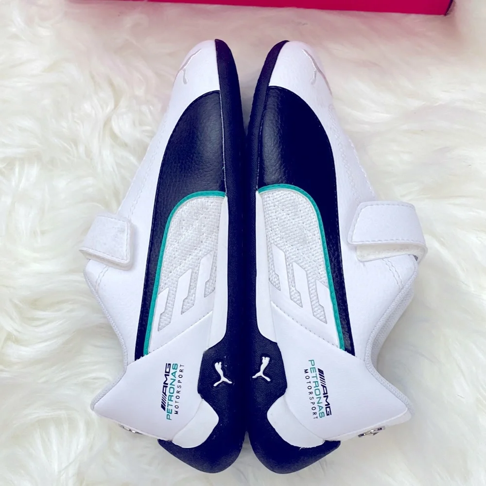 Puma Kids White and Black Sneakers with Teal Insole